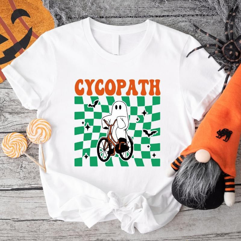 Cycopath Shirt, Boo Bicycle Tee, Funny Halloween Party T-Shirt, Cute Ghost Tee, Spooky Season Gift Shirt, Trendy...