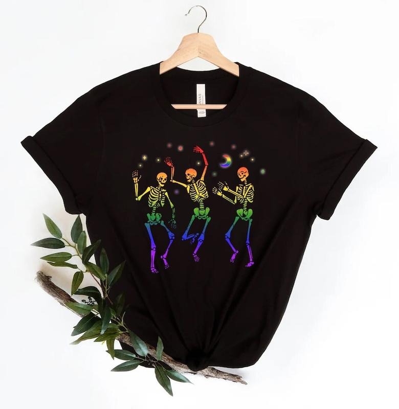Dancing Skeleton Rainbow Shirt, skeleton sweatshirt, Dancing Skeletons, halloween shirt, LGBTQ Shirt, Trans Shirt, Pride...