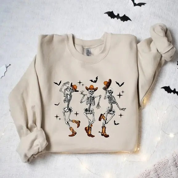 Dancing Skeleton Sweatshirt, Pumpkin Sweater, Pumpkin Skeleton Shirt, Fall Sweatshirt, Halloween Party Sweatshirt, Spooky...