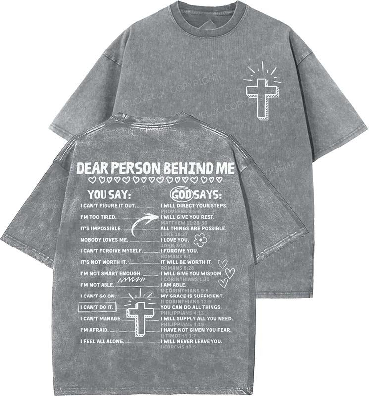 Dear Person Behind Me Unisex Washed T-Shirt, Christian t shirts, Vintage 90s Graphic Tee, Gift Top Womenswear Cotton...