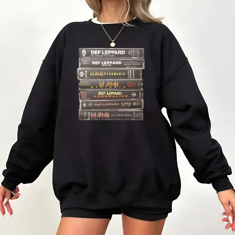 Deff Leppard Vintage Cassette Shirt, 80s Rock Band Apparel, Heavy Metal Band, Unisex Sweater Pullover Tee Hoodie, Sweatshirt