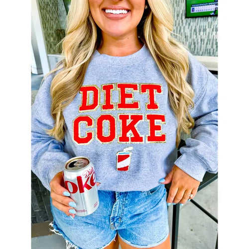 'Diet Coke' Letter Patch Cute Crew Sweatshirt, Chenille Letter Patch T-Shirts, Hoodie | RetroVerseTees.com