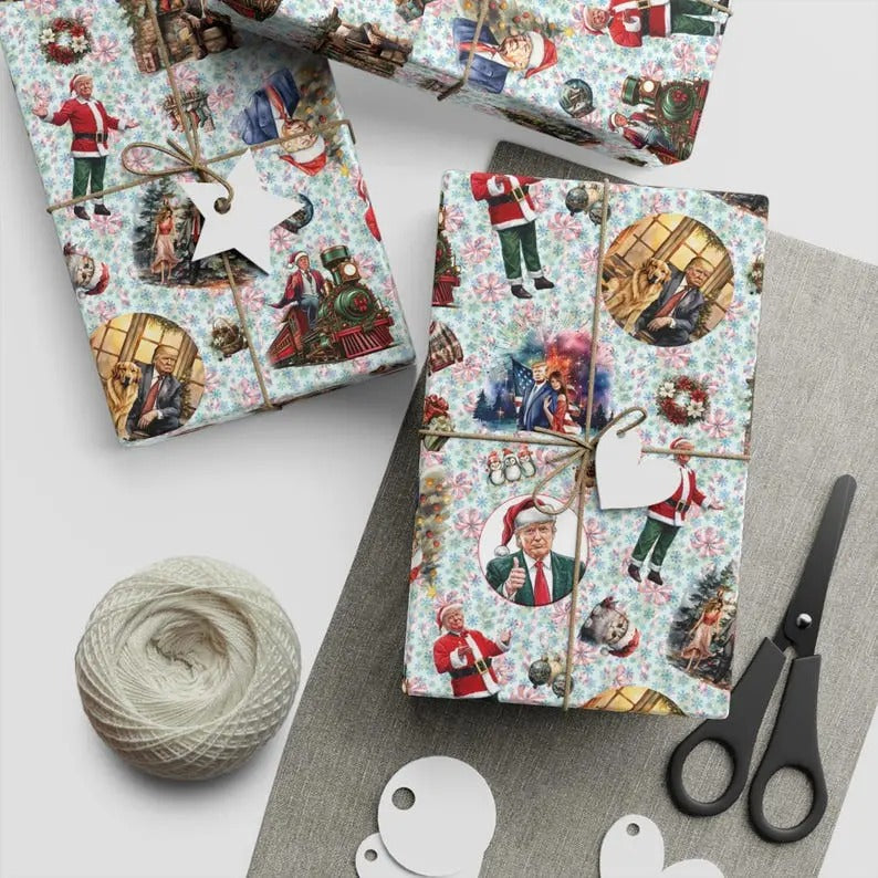 Donald Trump Christmas Themed Gift Wrap, Wrapping paper - ONE of a KIND Design T-Shirts, Hoodie, Sweatshirt