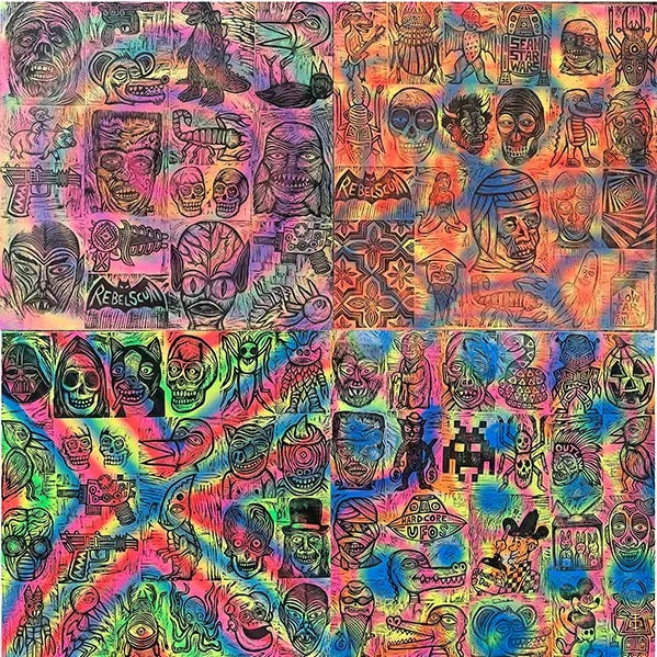 Dozens of Woodcuts Printed on Spray Painted Wooden Panels T-Shirts, Hoodie, Sweatshirt | RetroVerseTees.com