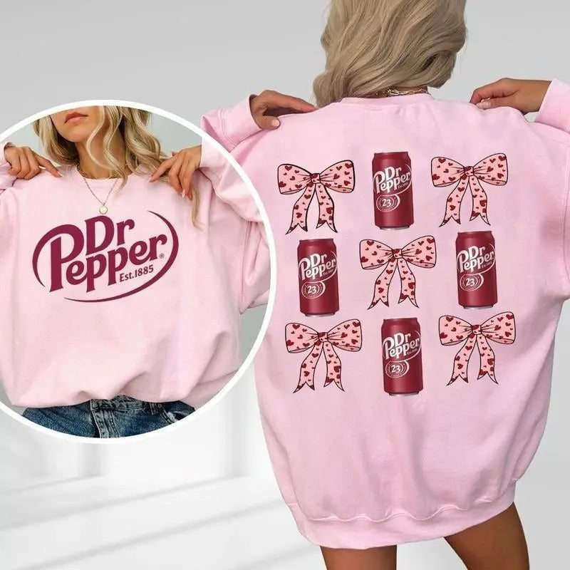 Dr Pepper Pink Coquette Bow Sweatshirt, Dr Pepper Shirt, Full Sizes, Full Color, Unisex Shirt for Men & Women, Cotton,...