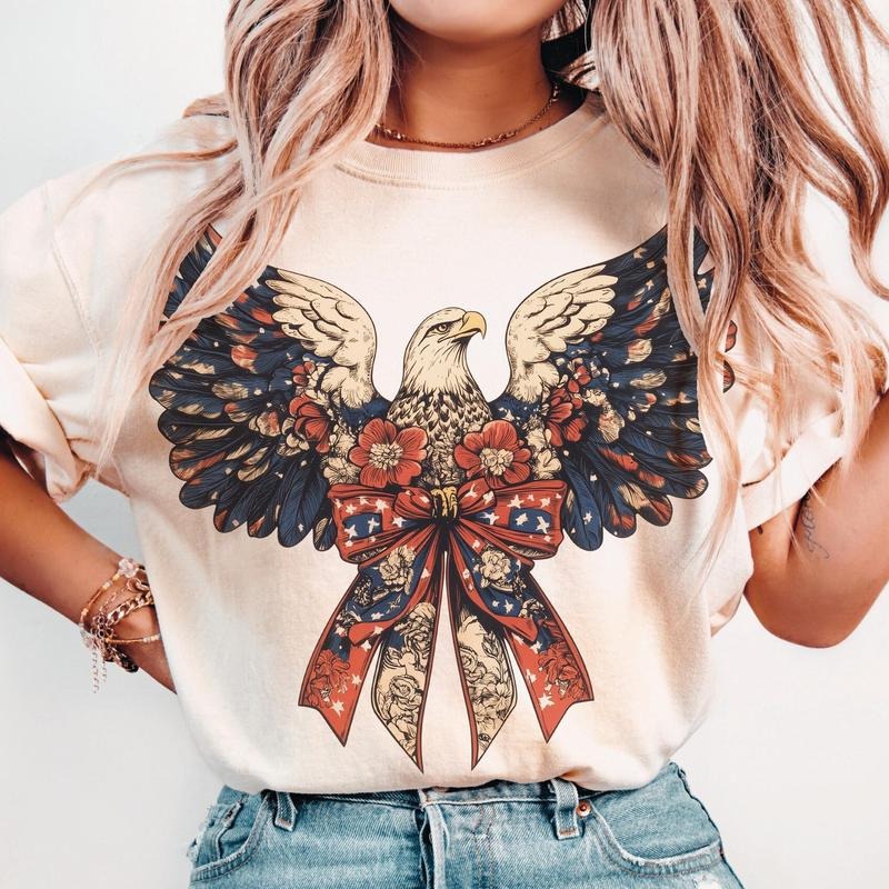 Eagle America Bow Shirt, Coquette 4Th Of July Shirt, American Girl Shirt, Jesus Shirt, 4Th Of July Shirt, Memorial Day...
