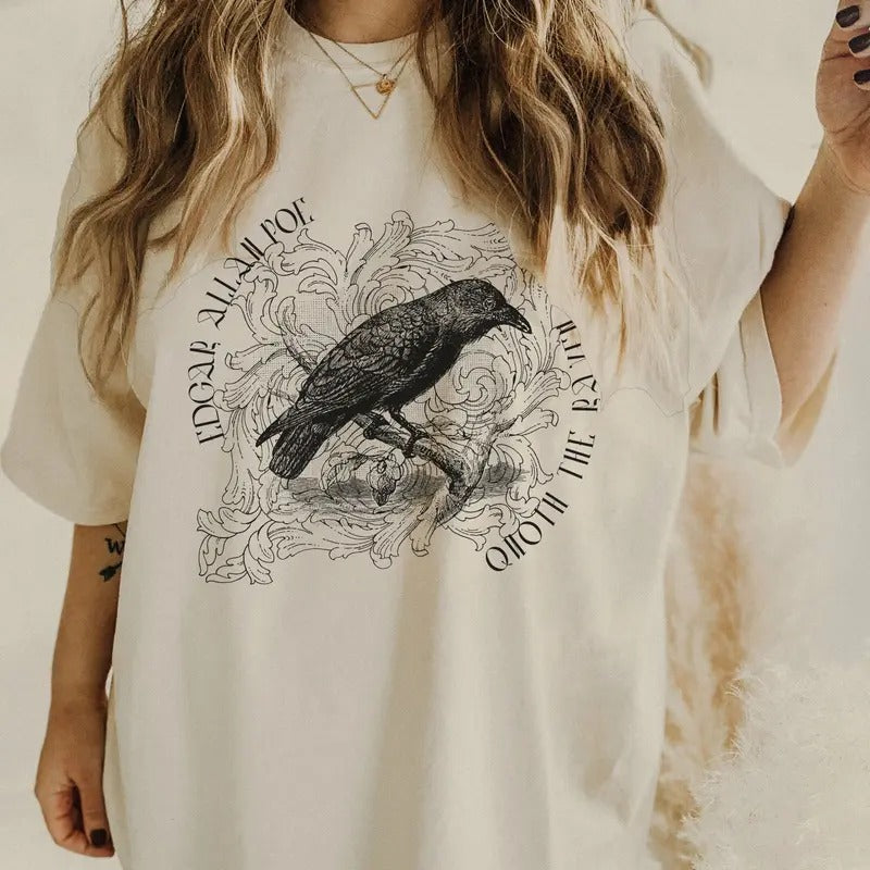 Edgar Allan Poe Raven Shirt Whimsigoth Shirt Dark Academia Shirt Bookish Merch Goblincore Shirt Dark Cottagecore Poet...