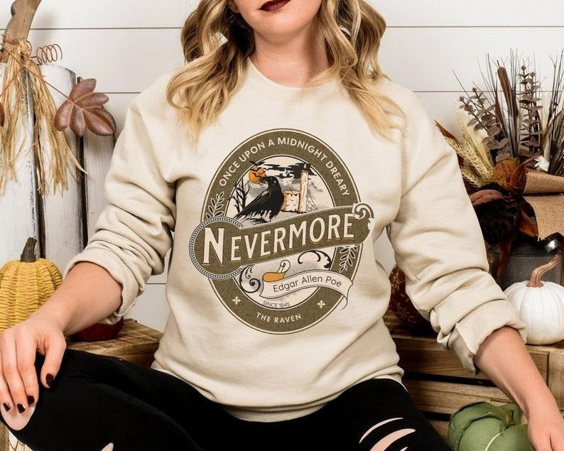 Edgar Allan Poe, Nevermore The Raven Sweatshirt, Book Lover, , Haunting Gothic Gift, Light, Dark Academia, Movie Sweater...