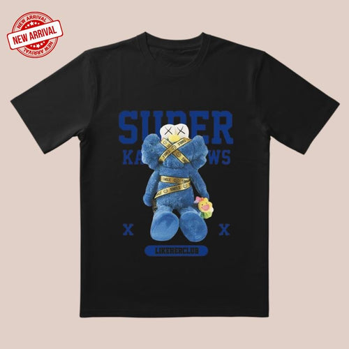 'Smile Bear' 3D Cut Tee |   Blue-White Contrast & Smile Ribbon |   Trendy All-Day Style for Streetwear/Date/Everyday...