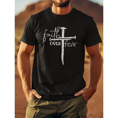 'FAITH OVER FEAR' - Men's Front Printed Short-sleeved T-shirt
