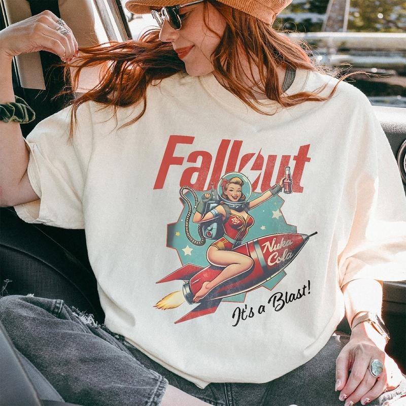 Fallout Graphic Shirt Retro Nuka Cola Bottle Cap with Vintage Ad on Back Video Game Hoodie Fall Out Vault Tec Memorabilia...