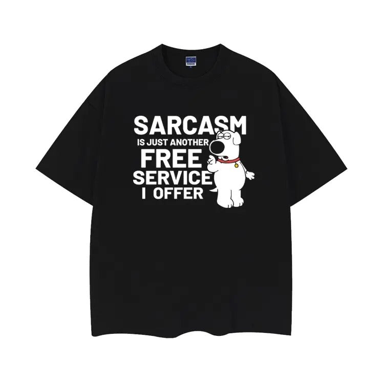 Family Guy "Free Satire" Vintage Oversized Tee Anime T-shirt 100% Cotton Original Design DTG Printing Top Casual Black...