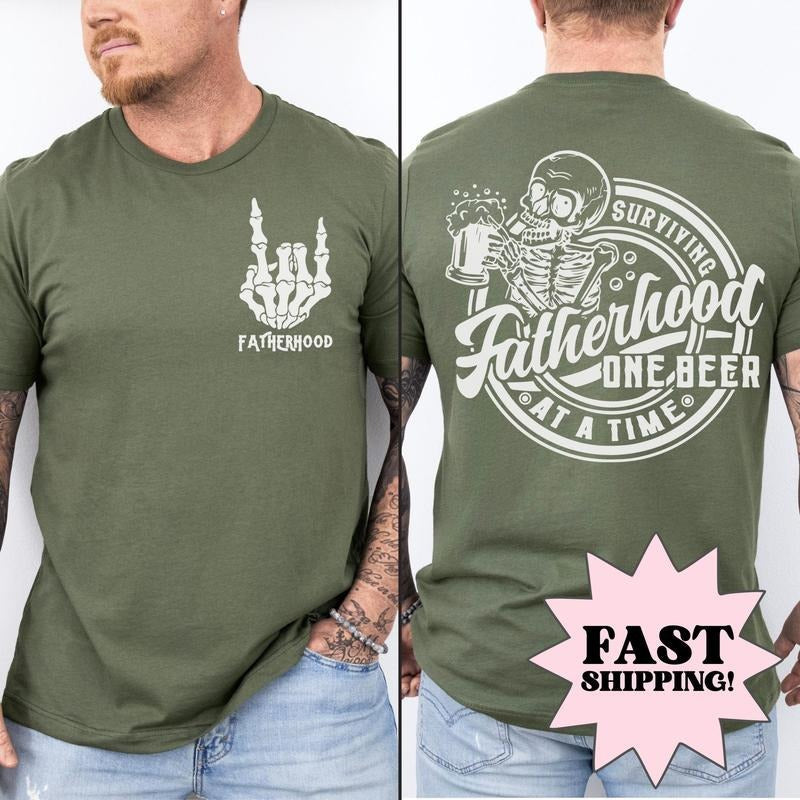 Fatherhood Shirt, Surviving Fatherhood One Beer At A Time, Funny Father Tee, Dad Shirt, Dad Birthday, Fathers Day Gift,...
