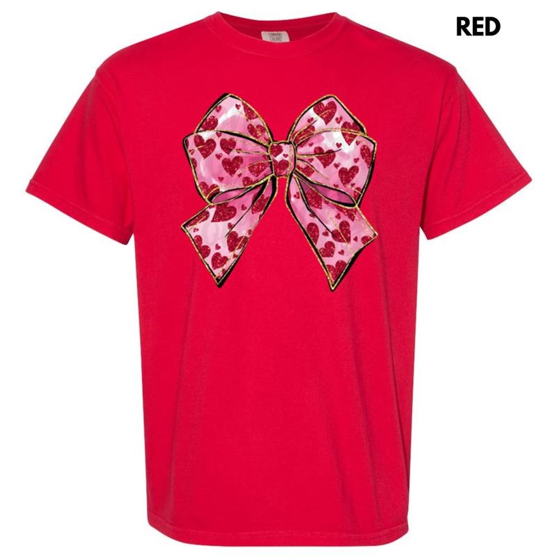 Faux Glitter Heart Bow Comfort Colors T-Shirt Hoodie, Sweatshirt | RetroVerseTees.com