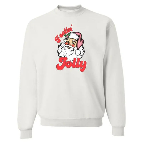 'Feelin' Jolly' Santa Sweatshirt, Christmas Cozy Sweater T-Shirts, Hoodie | RetroVerseTees.com