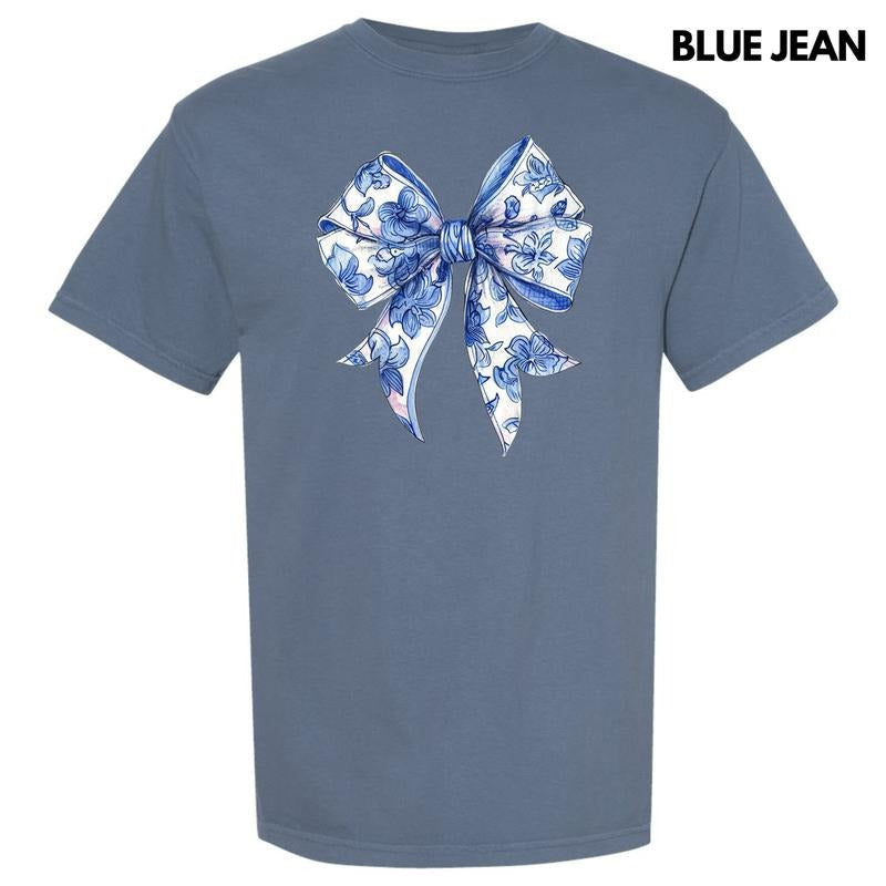 Floral Blue Big Bow Comfort Colors T-Shirt 'NLB' Hoodie, Sweatshirt | RetroVerseTees.com