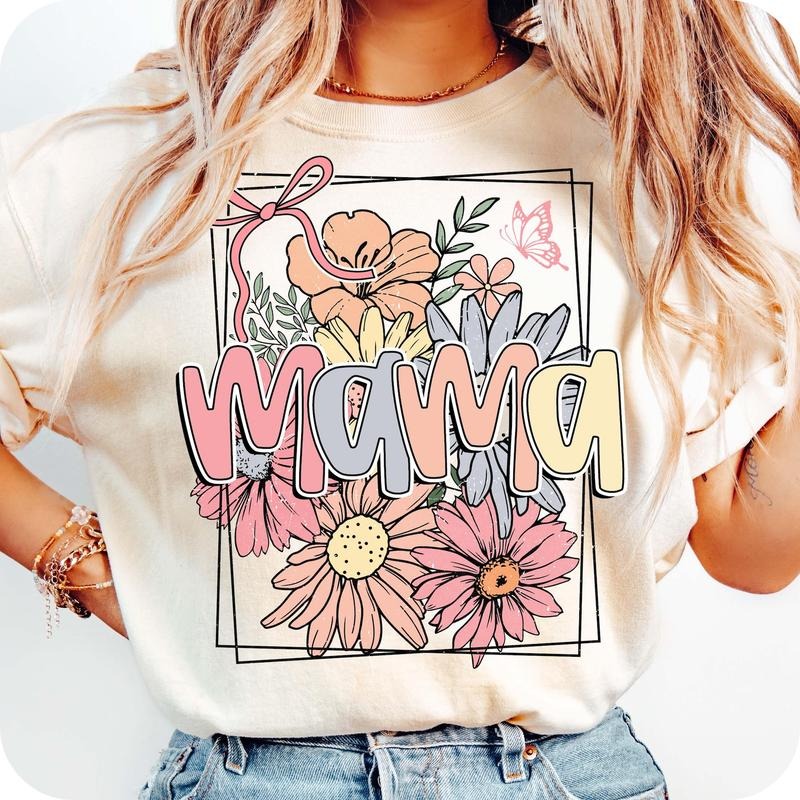 Floral Mama Coquette Bow T-Shirt, Mama Flower T-Shirt, Mama T-Shirt, Mama Shirt Design, Retro Mama T-Shirt, Mothers Day...