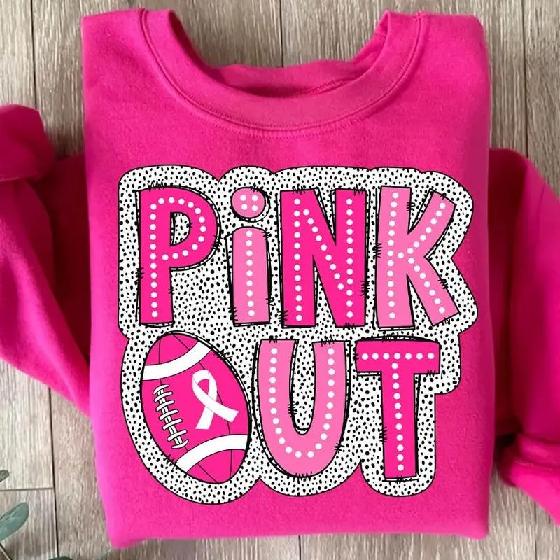 Football Pink Out for Breast Cancer Awareness T-shirt Sweatshirt, Football Mom Tackle Cancer Pink Ribbon Together We...