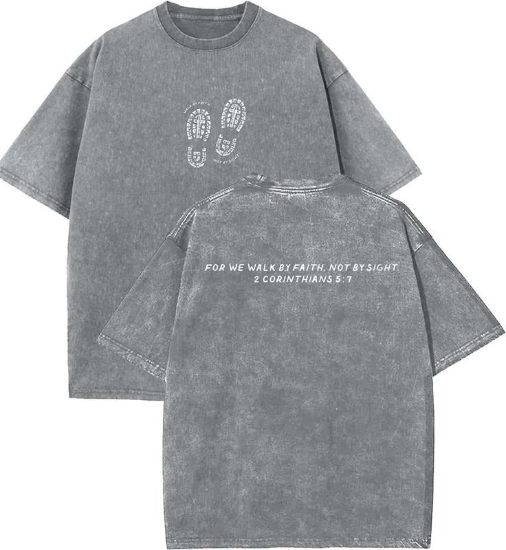 For We Walk By Faith, Not By Sight Unisex Washed T-Shirt, Christian Tshirts, Vintage 90s Graphic Tee, Gift Top Womenswear...
