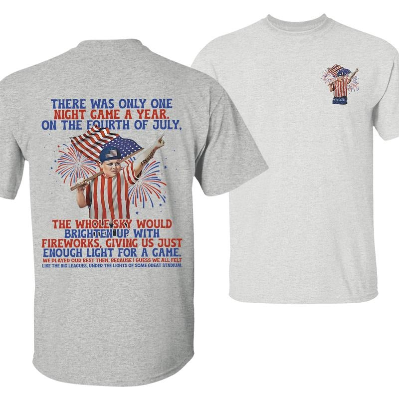 Fourth of July Night Game T-Shirt, Patriotic Baseball Graphic Tee, Independence Day Fireworks Design, Vintage Sports...