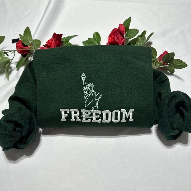 Freedom Statue of Liberty embroidered sweatshirt T-Shirts, Hoodie | RetroVerseTees.com