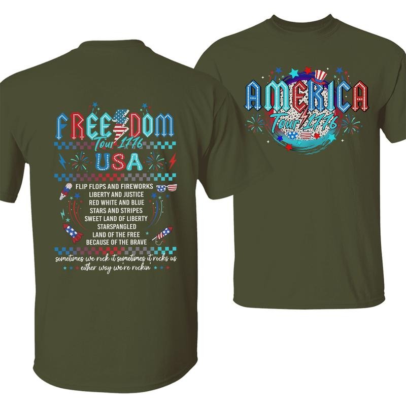 Freedom Tour 1776 T-Shirt, Patriotic American Independence Day Tee, USA Flag & Fireworks Graphic, Historical Tribute...