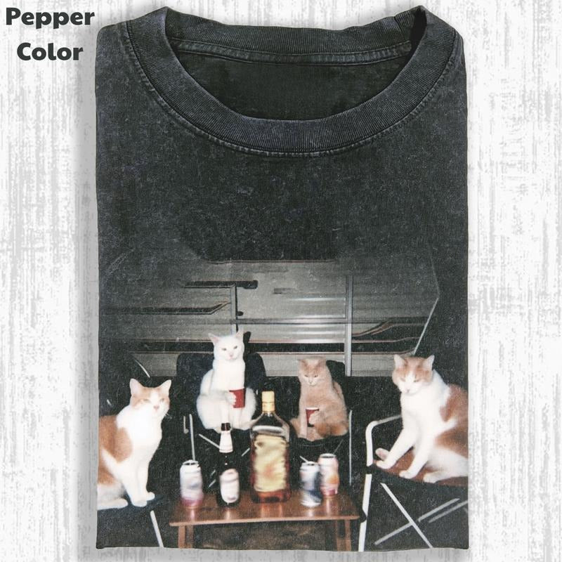 Funny Animal Vintage Graphic Tee, Brew Buddies T-Shirt, Cat Shirt, Gifts For Friends, Unisex Meme Cringe Funny Shirt,...