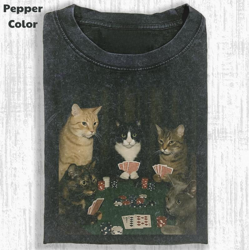 Funny Animal Vintage Graphic Tee, Royal Flush Felines T-Shirt, Cat Shirt, Gifts For Friends, Unisex Meme Cringe Funny...