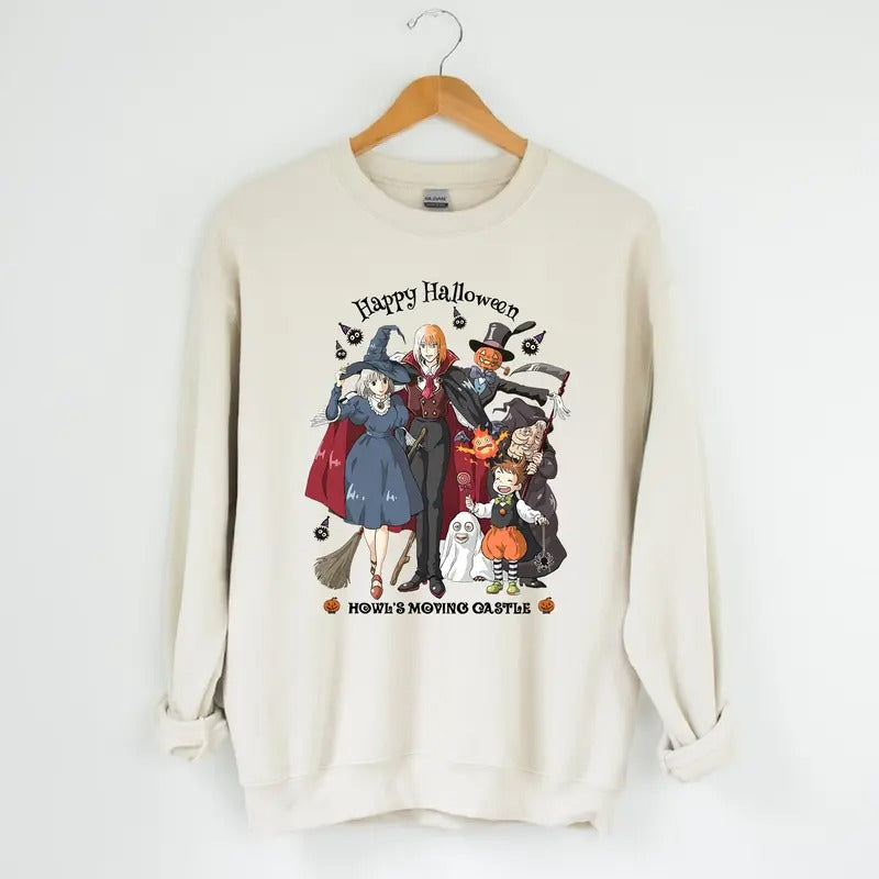Funny Anime Halloween Sweatshirt, Howls Moving Castle, Howl And Sophie, Calciferstyle{n002}2 T-Shirts, Hoodie