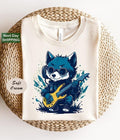 Funny Baby Wolf Playing Guitar and Listening Music T Shirt Hoodie Sweater, Baby Wolf and Music Lovers Shirt, Funny Animal...