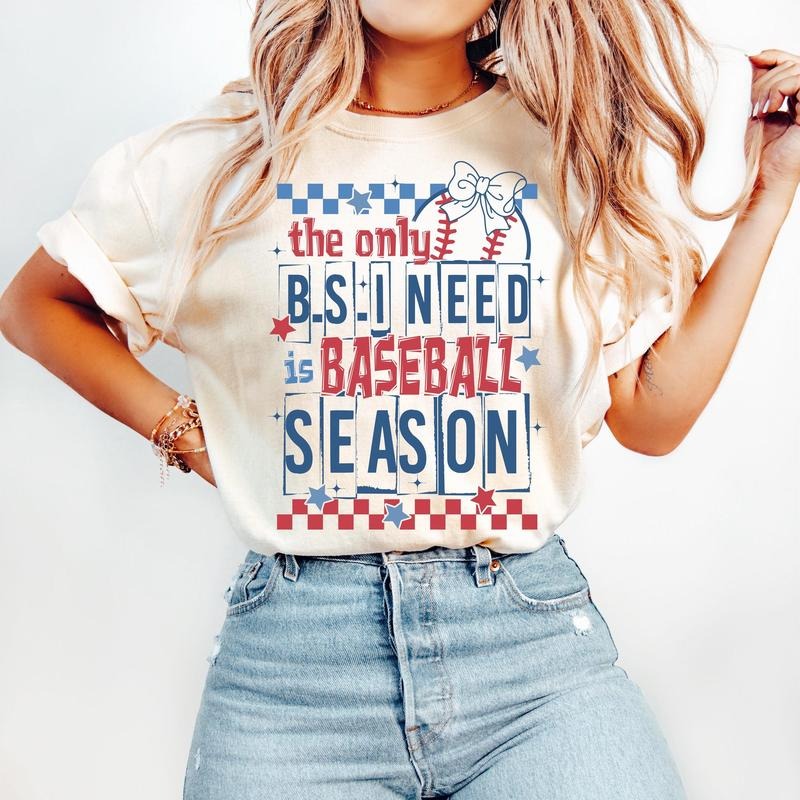 Funny Baseball T-Shirt, Only BS I Need is Baseball Season, Game Day T-Shirt, Checkered Baseball T-Shirt, Retro Baseball...