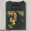 Funny Character Vintage Graphic Tee, Mona Lisa Counting Money T-Shirt, Unisex Meme Cringe Funny Shirt, Menswear...