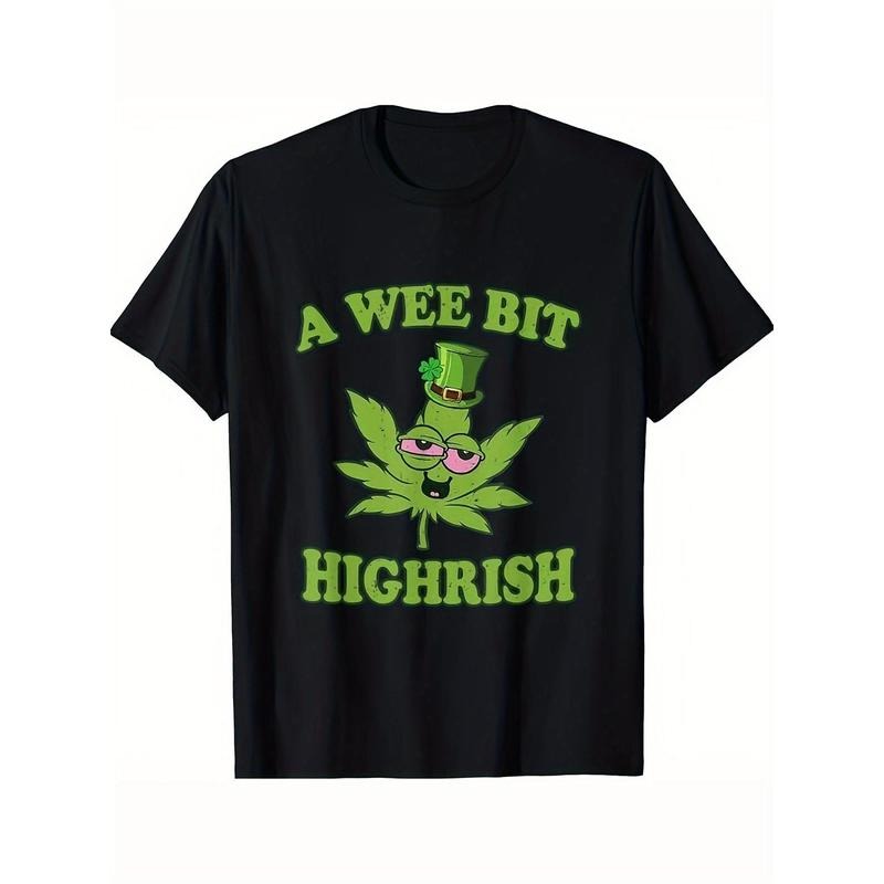 [Funny Graphic Tee] 100% Cotton Funny Graphic Tee - St. Patrick's Day 'A Wee Bit Highrish' - Short Sleeve, Crew Neck
