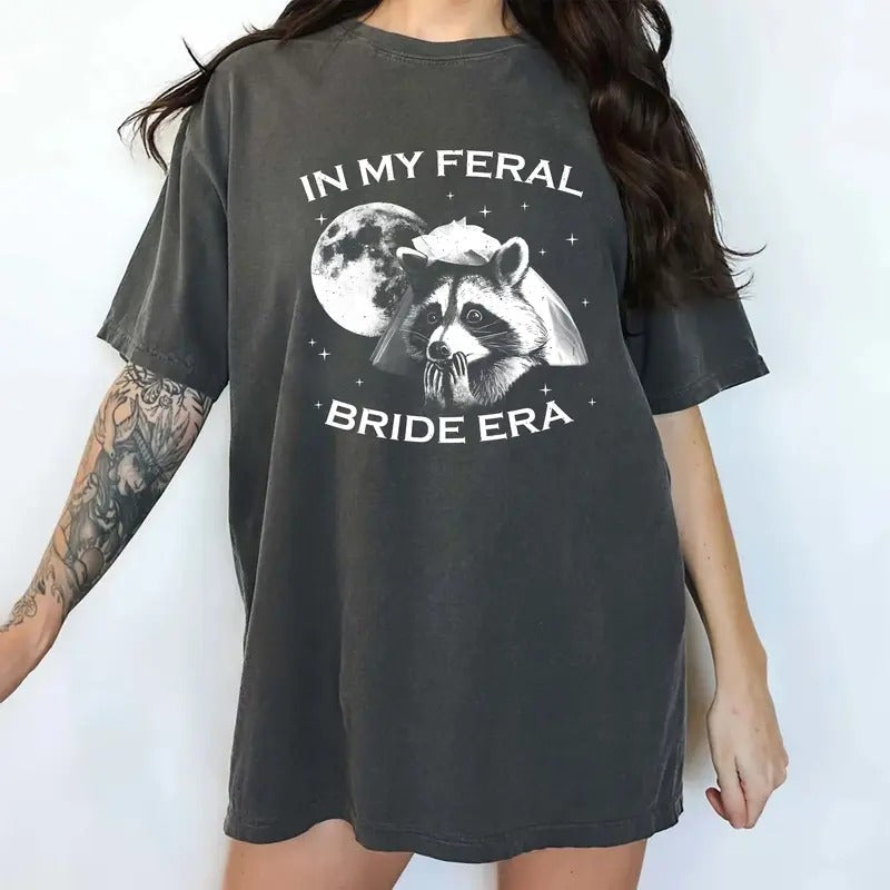 Funny Raccoon Bride Shirt Comfort Colors, Vintage 90s Y2K Bride Tee, In My Feral Bride Era Shirt, Feral Raccoon Bride...