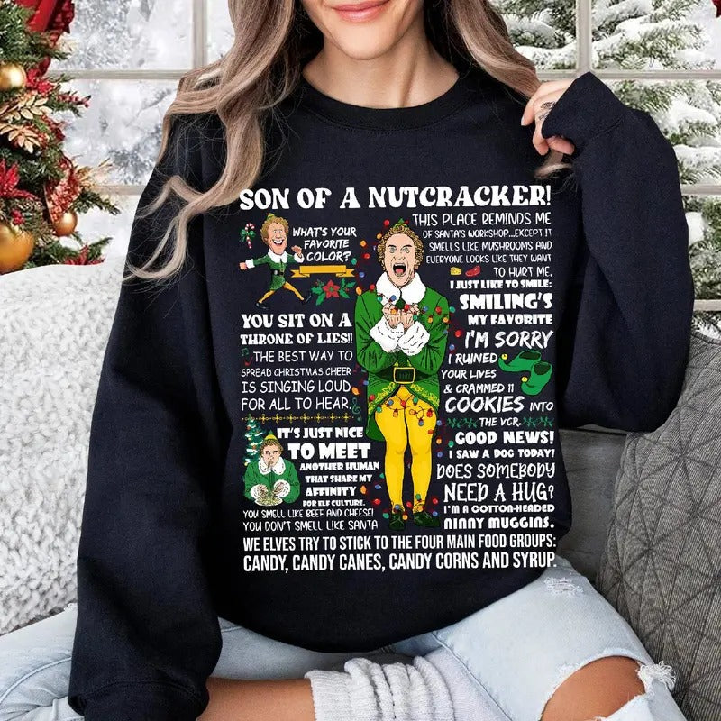 Funny The Elf Quotes Buddy Hobbs Vintage Christmas Movie T-Shirt, ELF Xmas Portrait 2024 Tee, Buddy the Elf Santa Unisex...