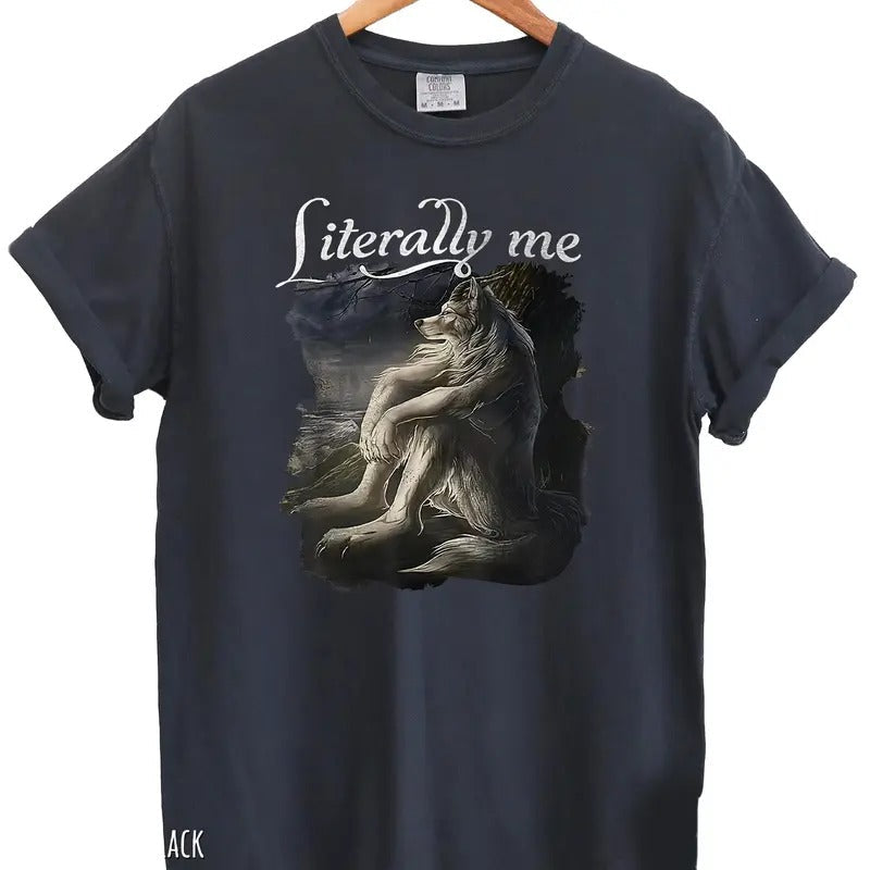 Funny Wolf T-Shirt, Literally Me Vintage T-Shirt, Meme Shirts, Grunge Clothing Aesthetic, Mental Health Shirts Round Neck...