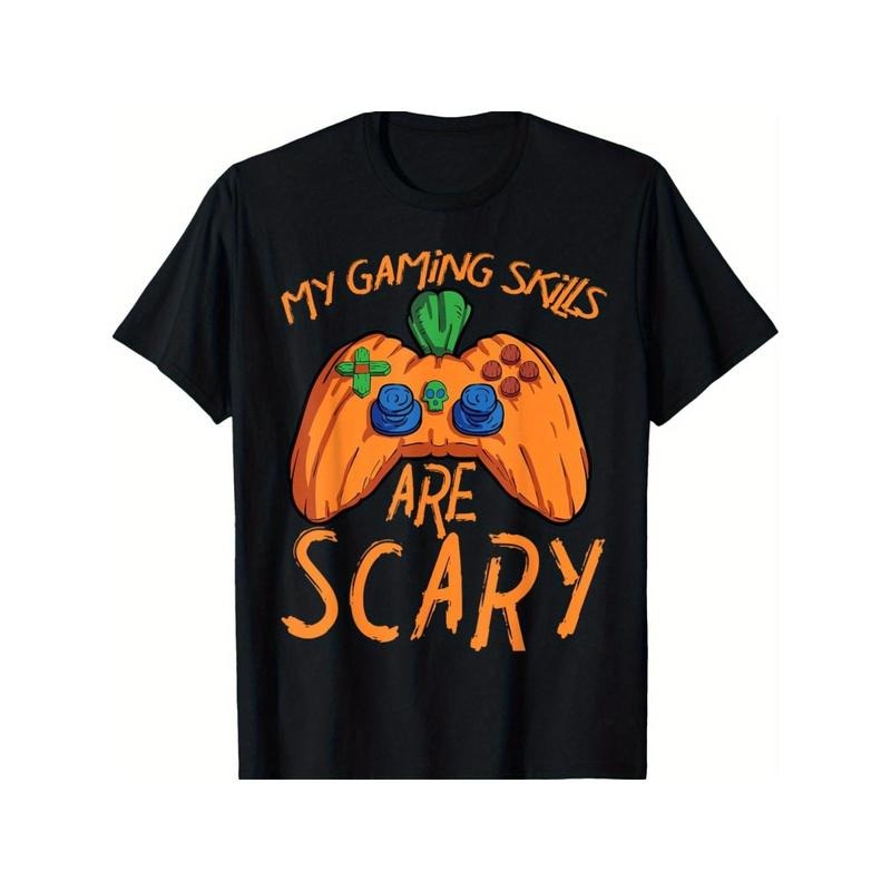 Gamer Halloween Pumpkin Gaming T-Shirt for Men Women, Unsex Soft Fabric, Breathable, Comfortable Short Sleeve Tees...