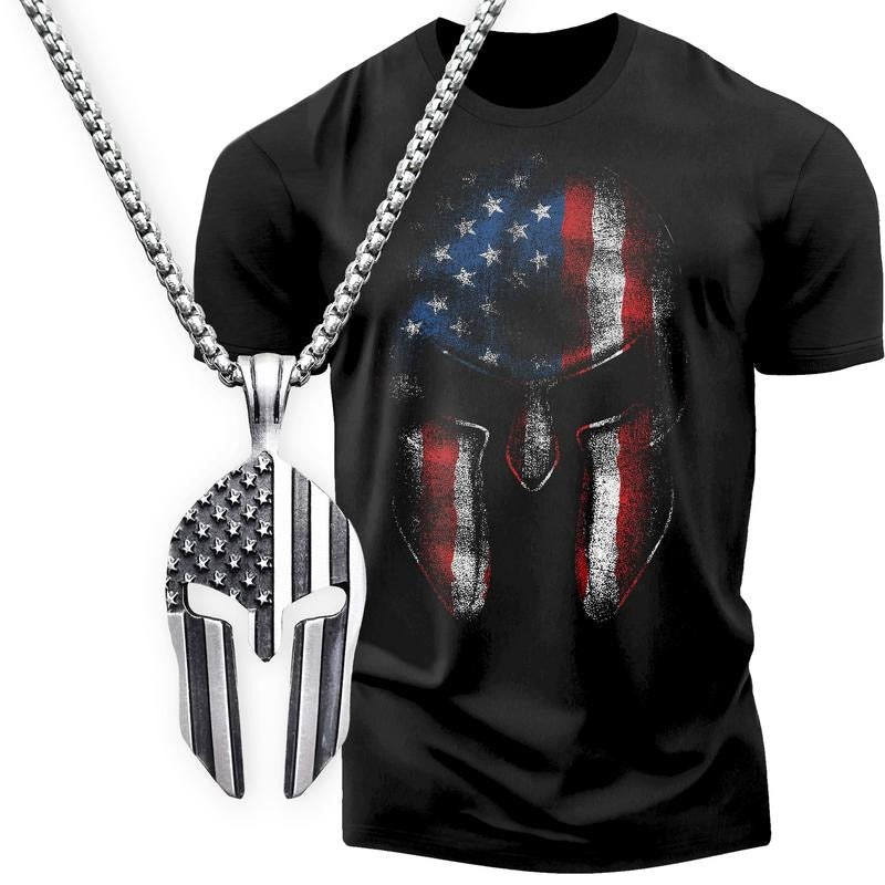 Gift Set for Men American Spartan Funny Workout Gym T-Shirt with Spartan Warrior Pendant Soft Cotton Menswear Hoodie,...
