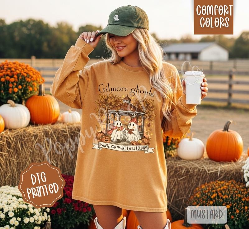 Gilmore Ghouls Comfort Colors Long Sleeve T-Shirt, Cute Women's Fall Tee Hoodie, Sweatshirt | RetroVerseTees.com