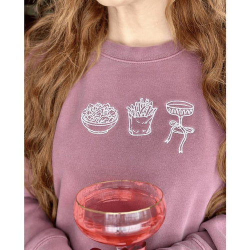'Girl Dinner' Embroidered Cozy Crew T-Shirts, Hoodie, Sweatshirt | RetroVerseTees.com