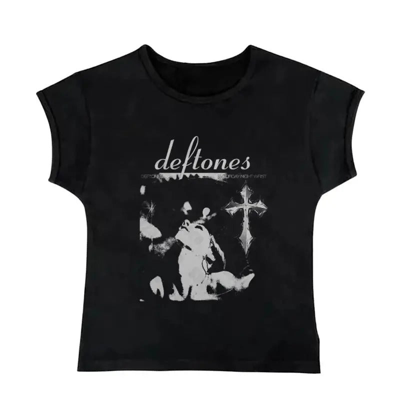 Gothic Emo Girl Tops Baby Tee, Y2k Deftones Graphic Baby Tee, Women Summer Short Sleeve Shirt, Emo Scene 2000s Clothes,...