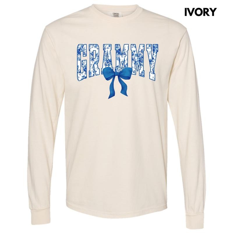 Grammy Blue Florals Long Sleeve Comfort Colors T-Shirt 'NLB' Hoodie, Sweatshirt | RetroVerseTees.com