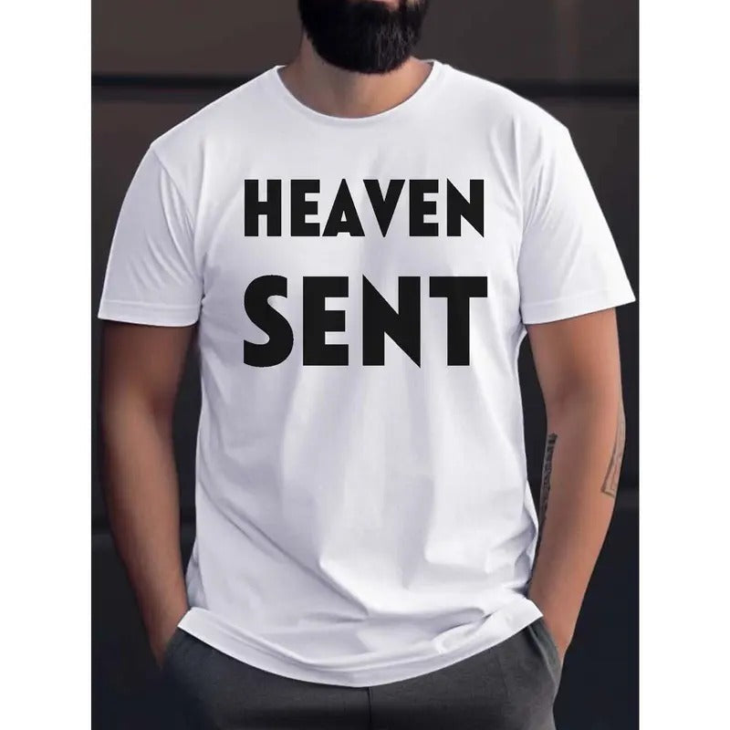 HEAVEN SENT Print T Shirt, Tees For Men, Casual Short Sleeve T-shirt For Summer Made in USA Hoodie, Sweatshirt