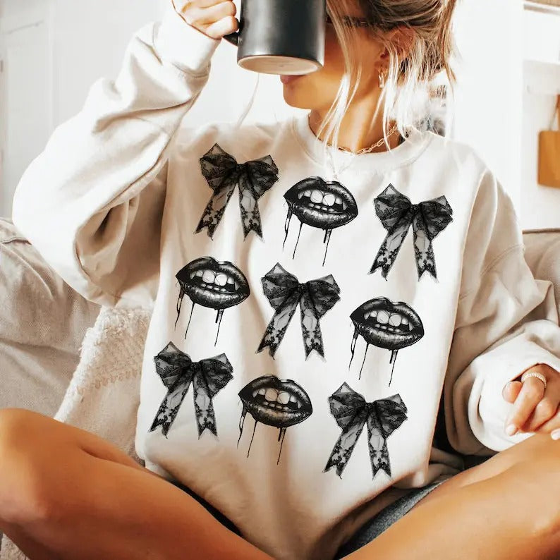 Halloween Lips Bows Graphic Pullover T-Shirts, Hoodie, Sweatshirt | RetroVerseTees.com