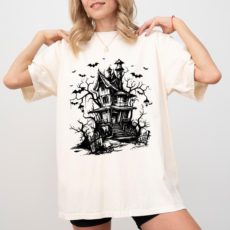 Halloween Party Tee Bats Shirt Comfort Colors, Spooky Season Unhinged Unisex T-Shirt, Winter Clothing, Vintage Halloween...