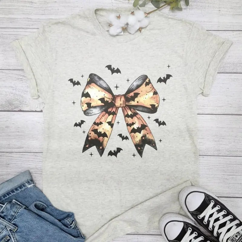 Halloween Ribbon Bow with Bats Graphic T-shirt Hoodie, Sweatshirt | RetroVerseTees.com