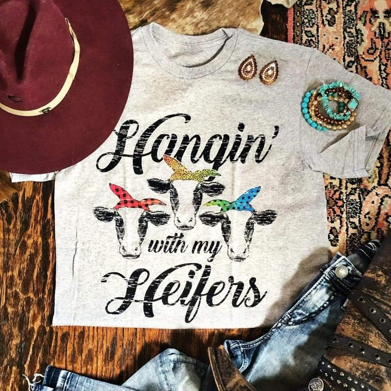 Hangin With My Heifers Graphic Tee Hoodie, Sweatshirt | RetroVerseTees.com