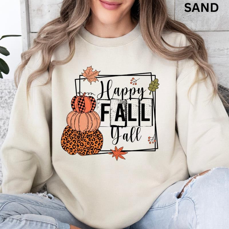Happy Fall Y'all #2 Crewneck, Oversized Fall Crewneck Sweatshirt, Fall Crewneck, Retro Sweatshirt Graphic Oversized...