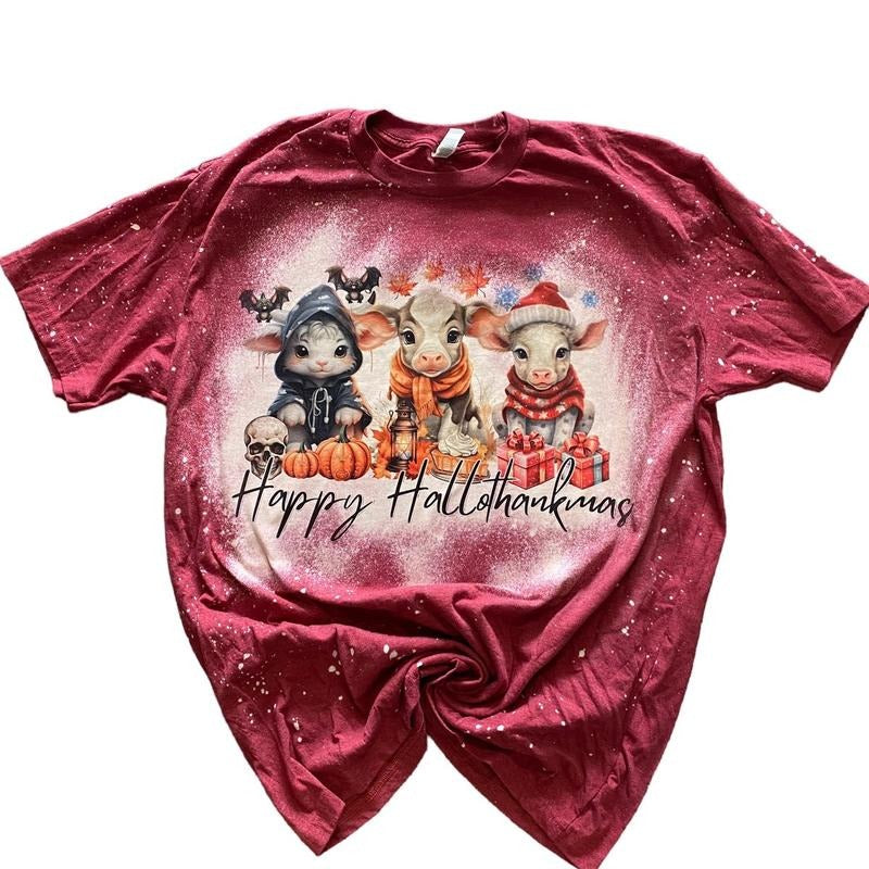 Happy Hallothankmas Bleached Shirt Hoodie, Sweatshirt | RetroVerseTees.com