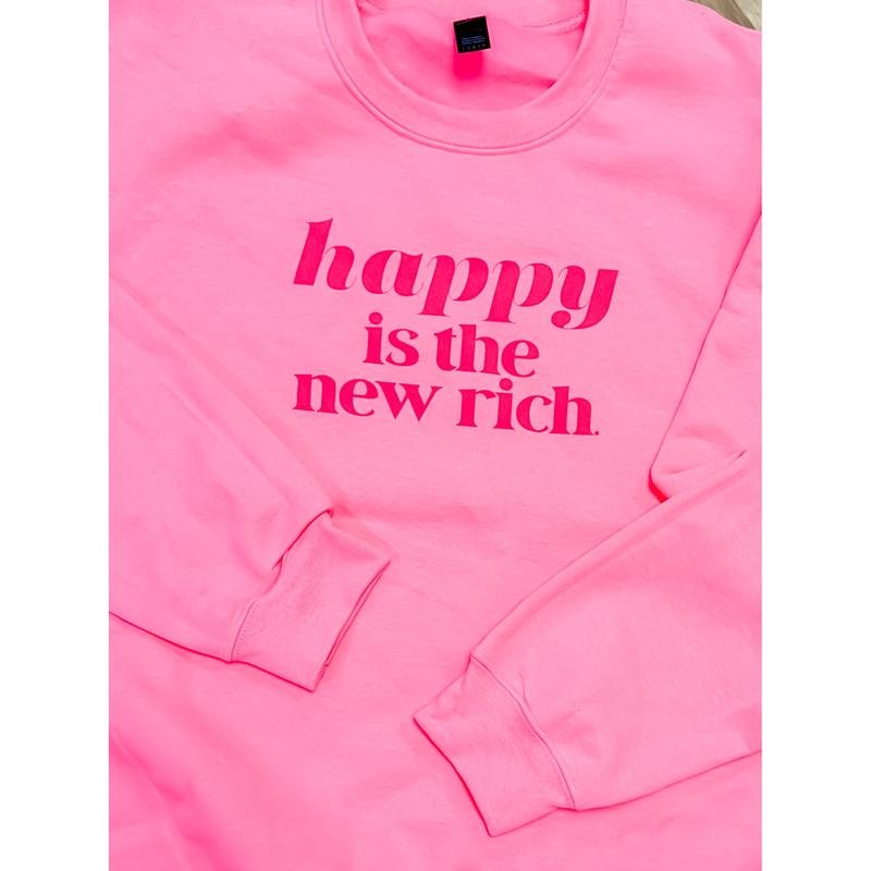 Happy Is The New Rich Graphic Pullover C.O.C. T-Shirts, Hoodie, Sweatshirt | RetroVerseTees.com